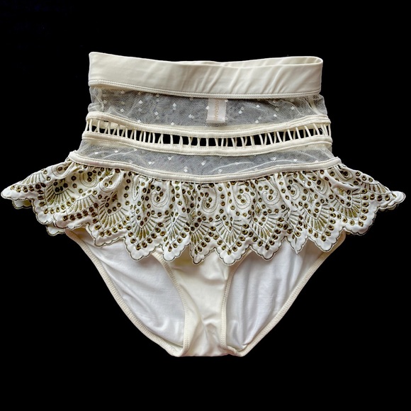 ZIMMERMANN White Riot Mesh Paneled Ruffle Bikini Bottoms - Picture 4 of 8